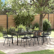 LKJVFCPW 9 Piece Outdoor Dining Set, Black Powder-Coated Steel Patio Table and 8 Chairs, Weather-Resistant Garden Furniture for Backyard Deck Entertainment