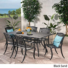 Christopher Knight Home Cayman Outdoor 6-Seater Cast Aluminum Dining Set 7-Pcs Black Sand