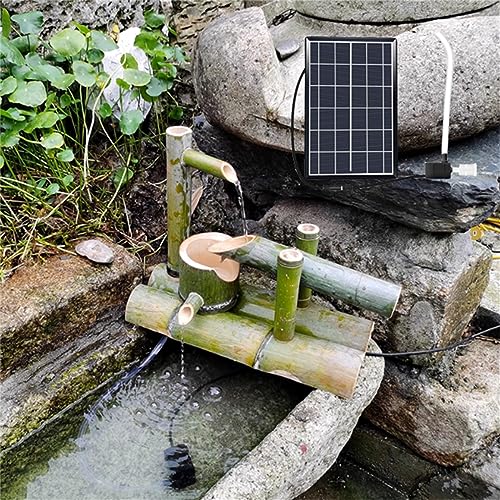 GenSDH Bamboo Water Fountain with Pump, Japanese Rocking Bamboo Solar Water Fountain Kit,Outdoor Freestanding Fountains Backyard Pond Kit for Pond Rockery Stone Trough