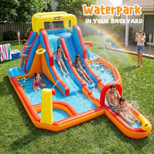 AKEYDIY Water Slide for Kids with Blower, Inflatable Water Park Kids Double Waterslides Backyard Fun Blow Up Water Slide with Splash Pool, Climbing Wall, Basketball Hoop, Water Cannon