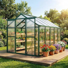 6x8 FT Greenhouse, Greenhouses for Outside, Polycarbonate Greenhouse with Aluminum Frame, Lockable Door and Ajustable Roof Vent for Backyard, Green Houses for Outside Garden Backyard, Patio