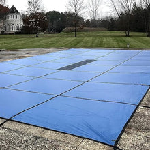 WaterWarden Inground Pool Solid Safety Cover 32' x 50' Rectangle Solid Blue With Drain Panel