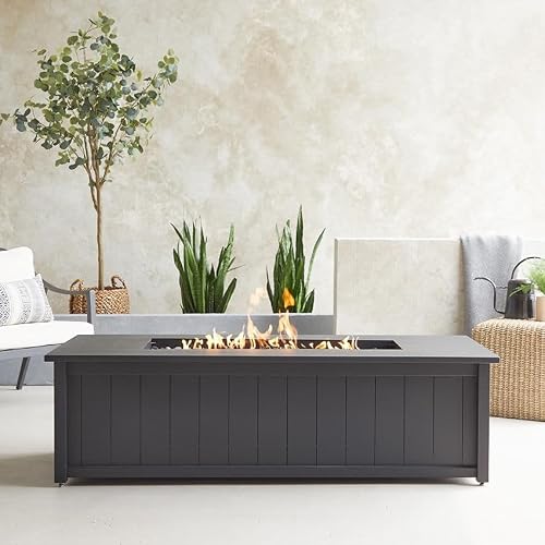 Landon Bay 70 Inch Rectangular Aluminum Natural Gas Fire Pit Table in Black By Lakeview Outdoor Designs
