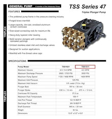 Pressure Washer Triplex Pump - General Pump TSS1511-4.0 GPM, 3500 PSI, 1450 RPM, 24mm Solid Shaft