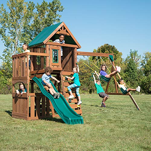 Swing-N-Slide Elkhorn Swing Set with Slide, Climbing Wall & Swings Wood