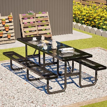 KEIKI 96" Outdoor Metal Picnic Table for 10, Heavy Duty Patio Dining Table with Umbrella Hole, Galvanized Steel Frame for Backyard, Garden, Camping (Black)