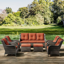 Joyside 7-Piece Wicker Patio Furniture Set with Sofa, Armchairs, Ottomans Orange