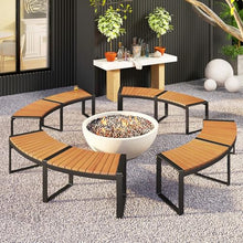 Moccha Outdoor Curved Bench, Acacia Wood Fire Pit Bench w/Slatted Seat, Metal Frame, Loveseat, Outside Chair, Patio Backless 2-Person Seating for Yard Deck Porch 800 LBS Max Load, Oil Painted (4)