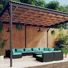 Ensemble de Salon de Jardin 10 Pièces Noir, Canne Synthétique Résistante aux Intempéries, Configuration Modulaire pour Terrasse Balcon Patio, Confortable avec Coussins Amovibles, Pour 9 Personnes