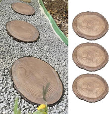 Wrobelax Wood Effect Decorative Stepping Stone for Garden Pathway, Rustic Log Texture Paving Stones - Outside Dimensional Foot Stone Kit for Flower Bed, Round Design(Color:3 Pack)