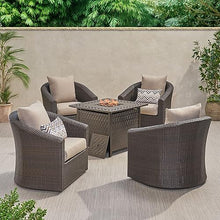 Christopher Knight Home Christy Outdoor 4-Seater Wicker Swivel Chair and Fire Pit Set Mixed Brown Mixed Khaki Hammered Bronze