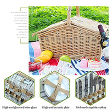 YRHH Foldable Shopping Basket for 2/4 People with Lid, Wicker Picnic Basket with Cutlery, Plates, Glasses, Dinnerware and Picnic Blanket for Picnic, Camping-4people