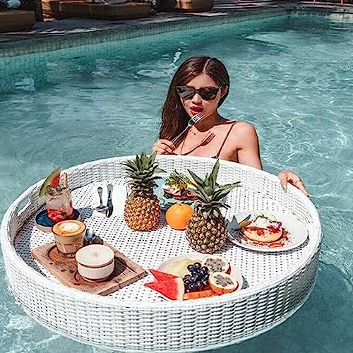 ERoomQ Swimming Pool Floating Tray Table,Water Surface Floating Disc, Multifunction Floating Breakfast Tray, Floating Food Plate for Outdoor Party black-80cm (White 60cm)