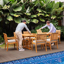 Cambridge Casual Mosko 7-Piece Teak Wood Patio Dining Set with Umbrella Hole and Beige Cushions