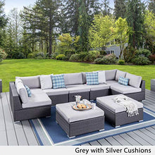 Christopher Knight Home Tom Rosa Outdoor 7 Seater Wicker Sectional Sofa Set, Grey with Silver Cushions