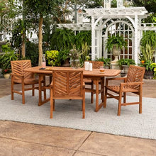 Walker Edison 5-Piece Outdoor Wood Chevron Patio Dining Set Brown