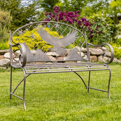 Zaer Ltd. International Classic Iron Garden Bench with Nature Scenery (Flying Eagle Backrest in Bronze)
