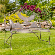 Zaer Ltd. International Classic Iron Garden Bench with Nature Scenery (Flying Eagle Backrest in Bronze)