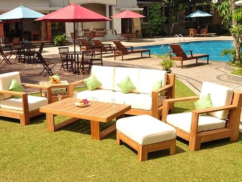 WholesaleTeak Sunbrella Outdoor Fabric Cushions (Seat & Back) for Canberra 6pc Sofa Set: 1 Sofa, 2 Lounge Chairs & 1 Ottoman - Cushions only #WHSSCN1CS