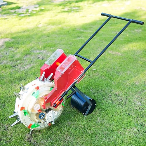 JIYIAN Multifunctional Seeder Spreader – Dual Storage Buckets Roller Seeder Portable Hand Push Seeder, Ideal for Fertilizer Machine, Corn Soybean Peanut,Orange,5Mouths