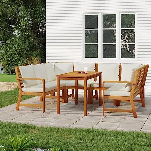 AMBERARD Patio Dining Set Cream White Furniture Set