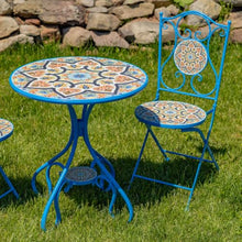 Zaer Ltd. Colorful Mosaic Bistro Set with Dual Layer Tile, Mosaic Furniture Collection (Deep Blue with Colorful Tile Volterra, 3 Piece Bistro Set (1 Table, 2 Chairs))