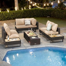Finca ancha Boho Patio Furniture Set with Small Outdoor Table, Patio Bar Set w/Sillas para Balcon, Sillas para Patio Exterior, Adjustable Backrest, Ice Bucket Table, All-Weather Wicker (Khaki+Brown)