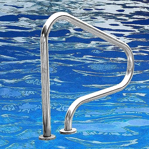 Pool Hand Rail, Perfect Handle Swimming Pool Grab Ladder, Deck-Mounted Railings, 3-Bend Swimming Pool Safety Handrails for Inground Pool Entry,Silver