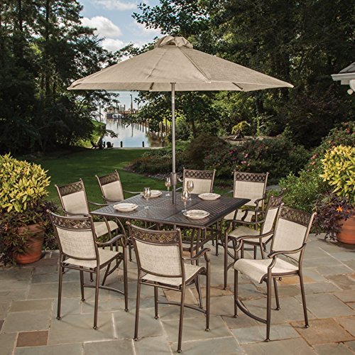 Oakland Living Ice Cooler Carts Bali 11 Piece Bar Set with Square Table, Stools & Umbrella Antique Bronze