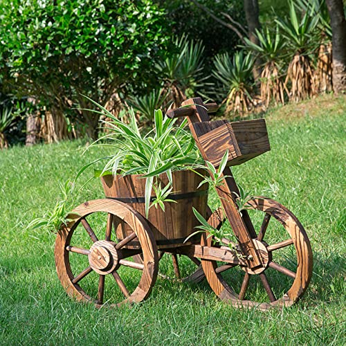 KJLYLPP Outdoor Balcony Solid Wood Flower Box Carbonized Multi-Layer Wooden Flower Pot Rack,Wood Courtyard Decoration Creative Flower Stand Float (a)