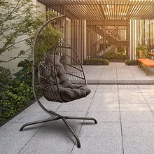 Hanging Swing Egg Chair with Stand, Indoor Outdoor Wicker Rattan Patio Basket Hanging Chair, Metal Frame Hammock Chair Cushion and Pillow, Patio Wicker Folding Hanging Chair, 350LBS Capacity