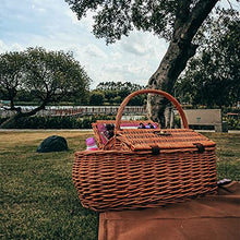 Storage Basket,Wicker Picnic for 2 Person, Willow Hamper Service Gift with Cutlery, Additional Compartments Hand Woven for, Camping