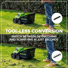 Greenworks 48V (24V x 2) 15” Cordless Lawn Scarifier & Dethatcher, Includes (2) 4.0Ah Batteries & 65W Charger, Adjustable Depth Lawn Groomer, Yard Thatch Grass Remover for Backyard, Garden Care