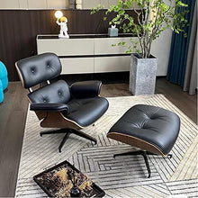 DESALAI Patio Lounge Chair with Ottoman,Indoor/Outdoor Lounge Chair Faux Leather Aluminum Alloy Base,Mid Century Lounge Chair Swivel Chair Soild Wood Swivel Chair Armchair, Walnut