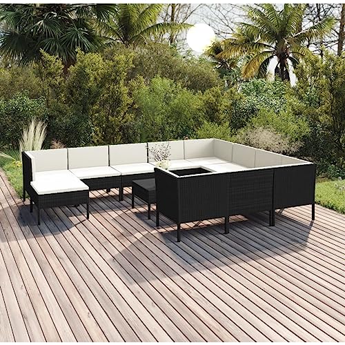 LKJVFCPW 12 Piece Patio Lounge Set, Modular Outdoor PE Rattan Furniture Sofa with Cushions, Garden Sectional Conversation Set for Backyard, Deck, Poolside - Black