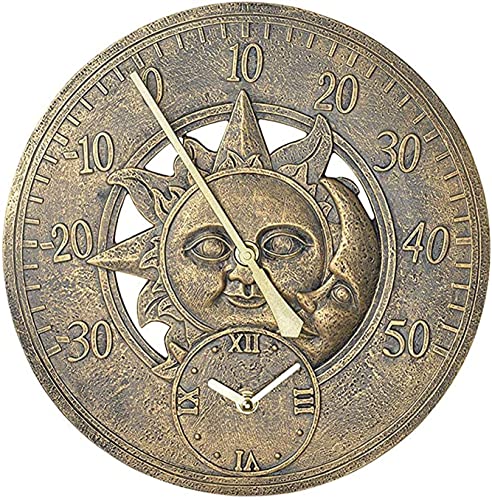 ZYBB Outdoor Garden Wall Clock, 12 Inch Large Retro Resin with Thermometer Indoor Outdoor Decoration Outside Clock Quartz Clock