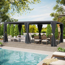 LATTOY Louvered Pergola 10x12 Aluminum with Adjustable Roof and Waterproof Curtains Black 10x20 FT
