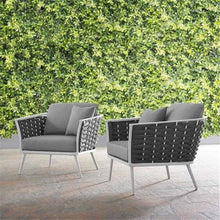 Modway Stance Outdoor Patio Woven Rope Two Dining Arm Chairs with Cushions in White Gray