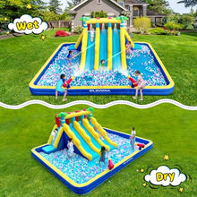 ELEMARA Inflatable Water Slide for Big Kids, 20.66x16.4FT w/Large Double-Layer Pool, Bounce House for Kids Backyard w/3 Extra-Long Slides, Climbing Wall, 2 Water Cannons,Water Spraying,750W Air Blower