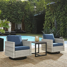 HUMMUH 3-Piece Patio Swivel Chairs Bistro Set Light Beige/Blue