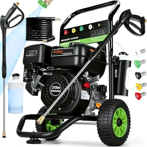 Gas Powered Pressure Washer 4200PSI Gas Power Washer 4.0GPM 212CC Commercial High Pressure Washer w/ 32ft Hose,Spray Gun,Extension Wand,5 Quick Connect Nozzle,Copper Pump (Dark Black with 25ft Hose)