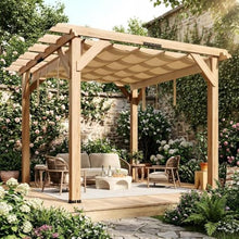 GAOMON 10x10Ft Wood Pergola with Retractable Canopy, Outdoor Patio Pergola with Sun Shade Cover, Durable & Rot Resistant, Cedar Wood Pergolas and Gazebos, for Patio, Deck, Garden