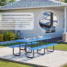 INZOKK 96" Heavy Duty Metal Picnic Table for Outdoor Dining with Umbrella Hole, Galvanized Steel Rustproof Frame, Mesh Top for Garden, Patio, Camping & Picnic, Blue