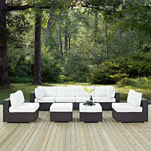Modern Contemporary Urban Design Outdoor Patio Balcony Eight PCS Sectional Sofa Set, White, Rattan