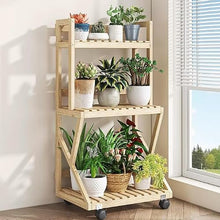 ARTUNV 3 Tier Ladder Plant Stand With Wheels, Wooden Slatted Flower Display Rack, Portable Rolling Storage Shelving For Terrace, Lawn & Home Decor(Size:50cm/20in,Color:Yellow)