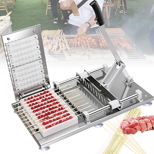 SDdPulse Stainless Steel Kebab Maker - Manual Mutton Skewers Machine with 10 Bamboo Holes for Easy Barbecue, Perfects for Outdoor Grilling and Family Gatherings