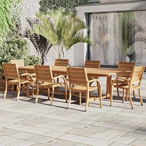 Brampton Azores 9-Piece Rectangular Outdoor Dining Set Light Teak Finish