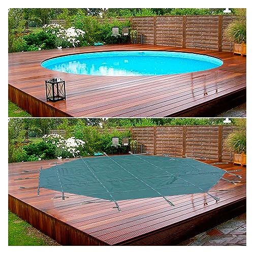 WAHHWF Outdoor Deck Pools Cover Round, 30ft/28ft/26ft/24ft/22ft/18ft/15ft/14ft/12ft/10ft/8ft/7ft/6ft/5ft Winter Heavy Duty In-Ground Swimming Pool Safety Cover Green Mesh, Custom Size(4.6m/15ft)