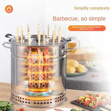 Tiuheyo Stainless Steel Smokeless Charcoal Barrel Grill, Portable Vertical Smoker with 20 Skewers, 360-Degree Surround Hanging Design, 36x43 CM, for Indoor and Outdoor Use