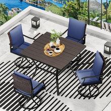 LEVELEVE 5 Piece Outdoor Patio Dining Set with 4 Swivel Chairs & Round Table Blue